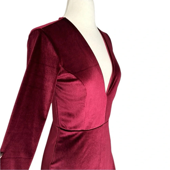CLUB L Burgundy Velvet MIDI Dress Plunging Neck Faux Wrap US Size 8 - Picture 6 of 16